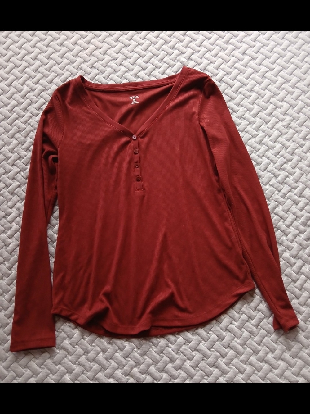 a.n.a Women's Long Sleeve Button Henley Top in Rust Red